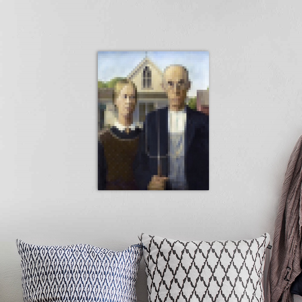 A bohemian room featuring Pixelated American Gothic
