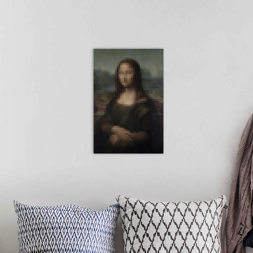 A bohemian room featuring Pixelated Mona Lisa