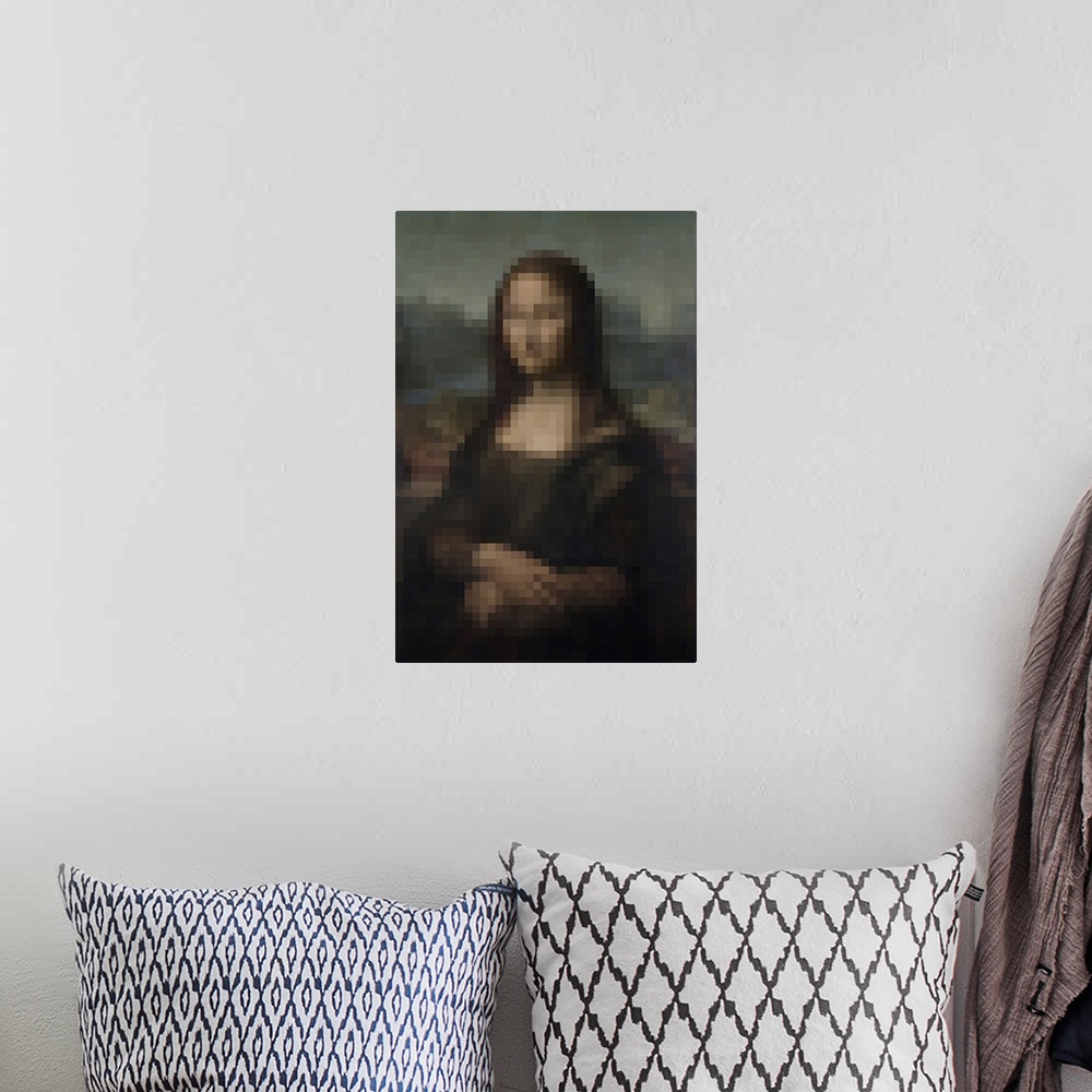 A bohemian room featuring Pixelated Mona Lisa