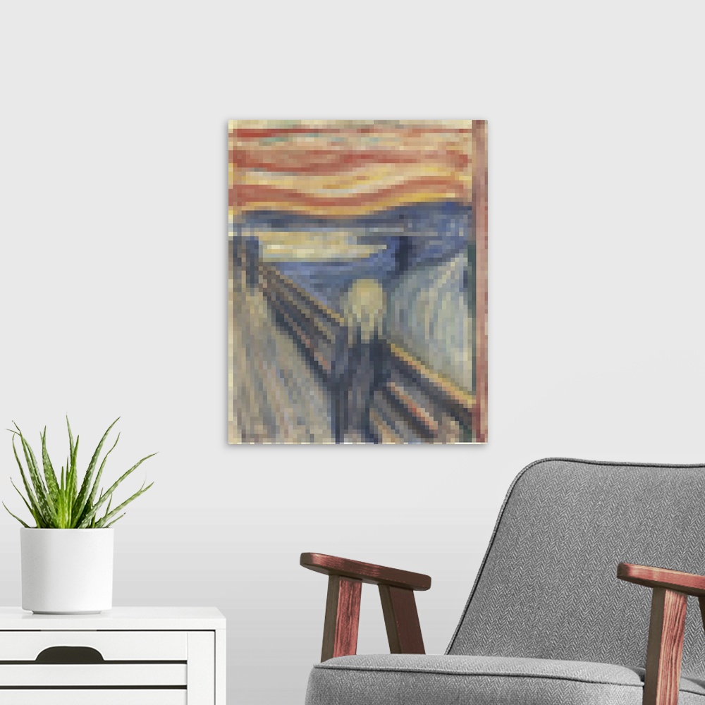 A modern room featuring Pixelated The Scream