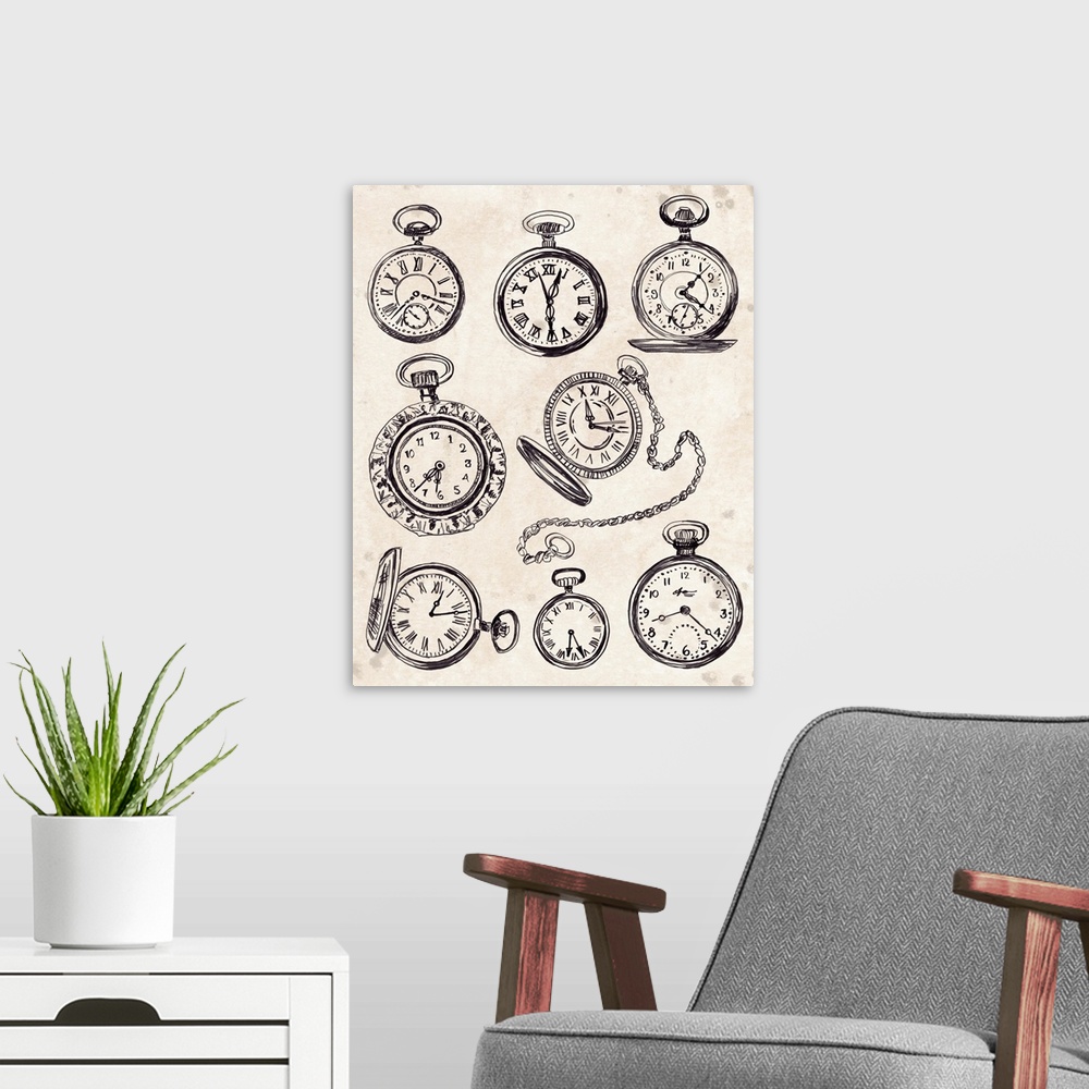 A modern room featuring Pocket Watch Sketches I