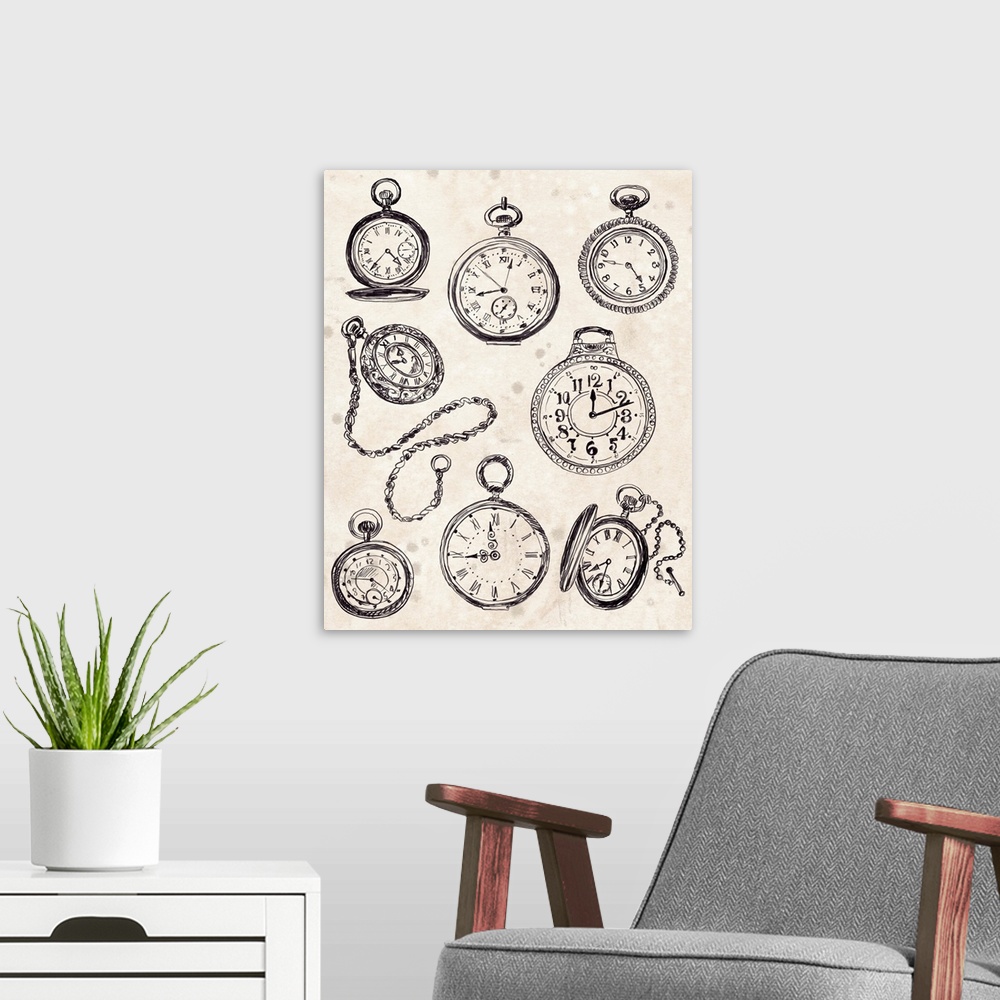 A modern room featuring Pocket Watch Sketches II