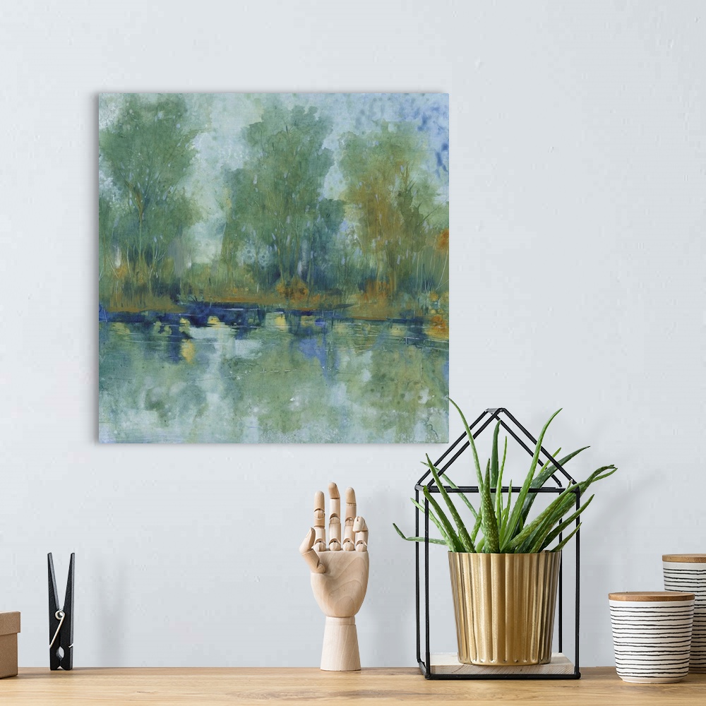 A bohemian room featuring Pond Reflection II