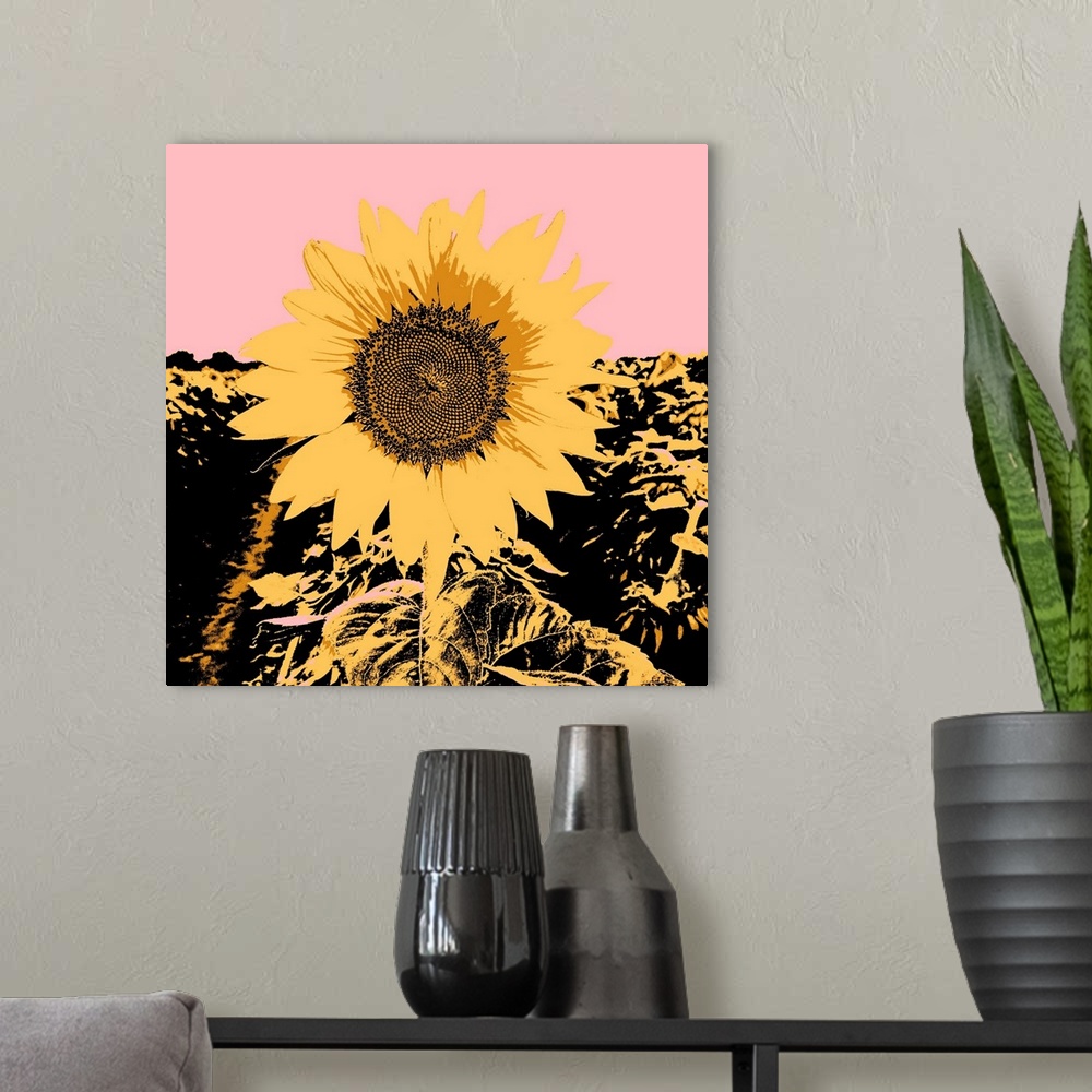 A modern room featuring Pop Art Sunflower III