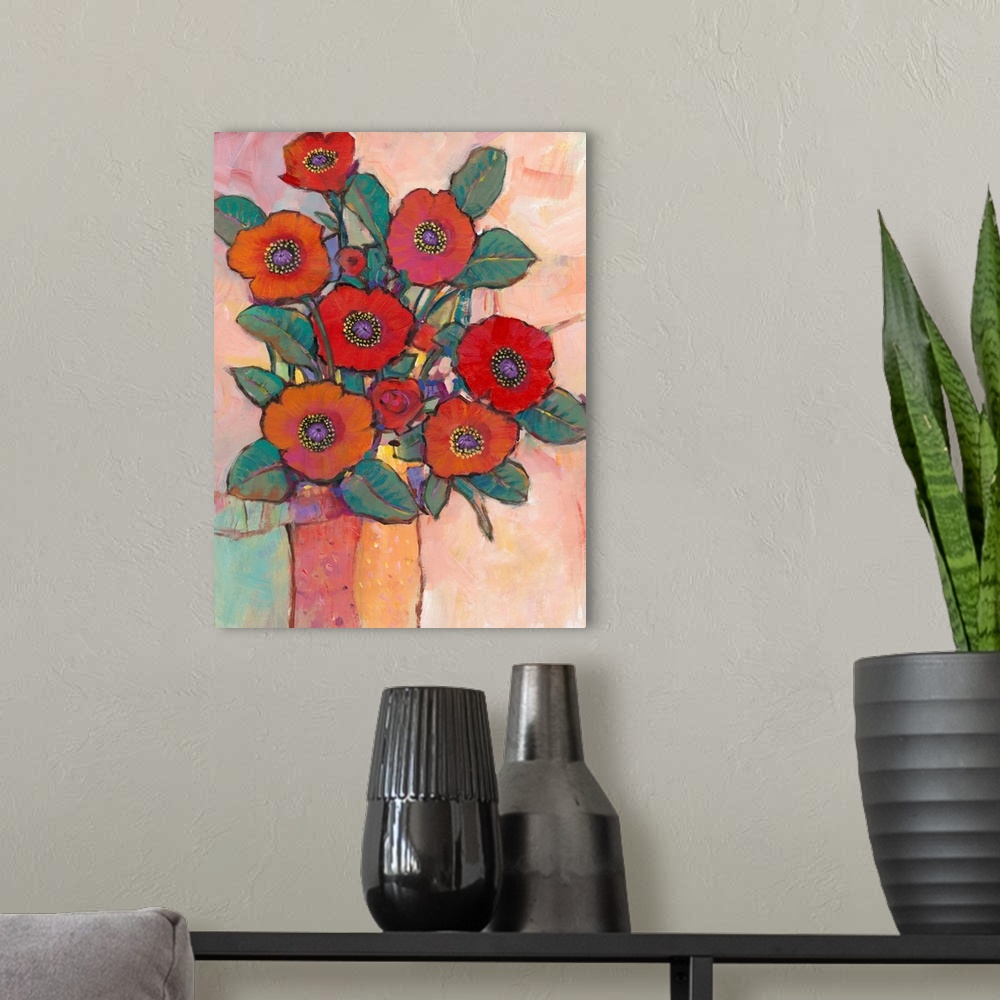A modern room featuring Poppies in a Vase I