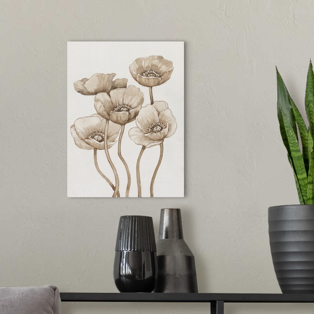 A modern room featuring Poppies In Sepia I