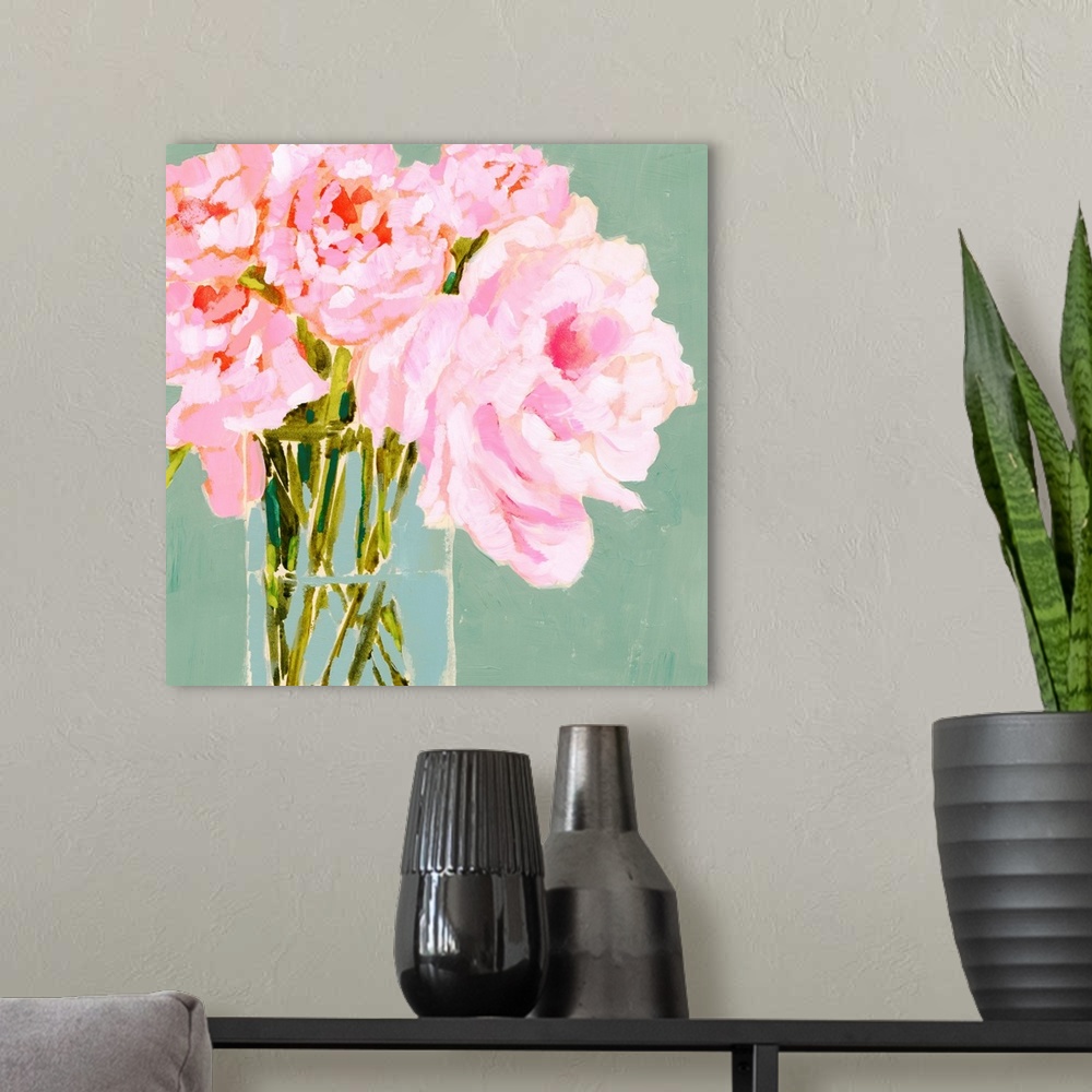 A modern room featuring Popping Peonies I