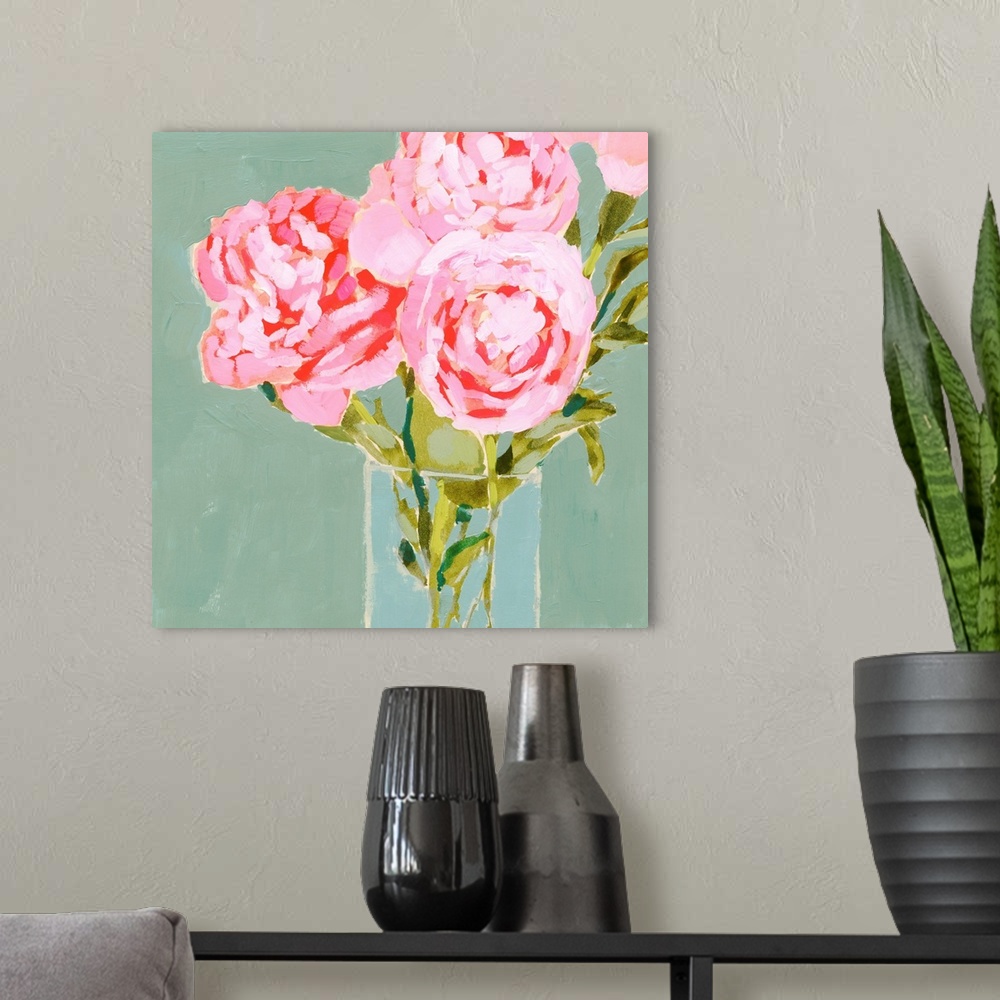 A modern room featuring Popping Peonies II