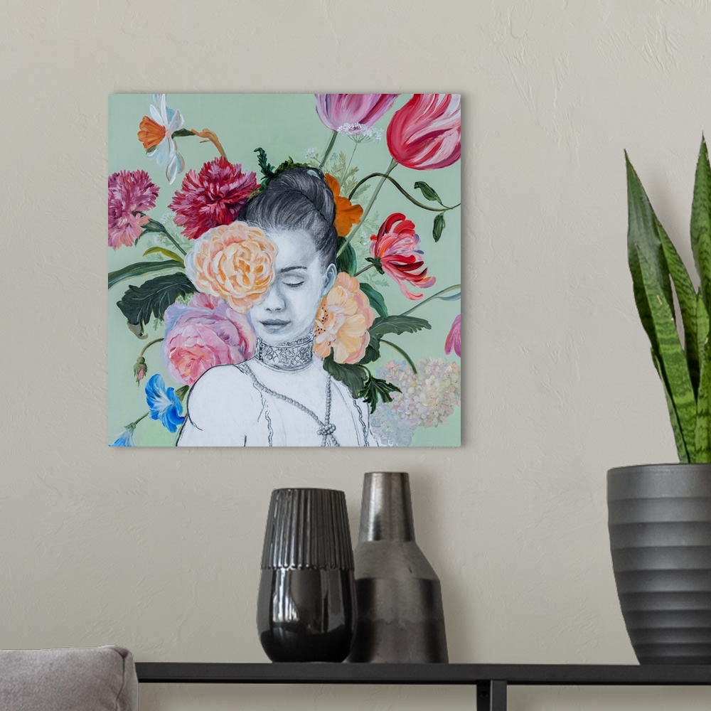 A modern room featuring Portraits In Bloom I