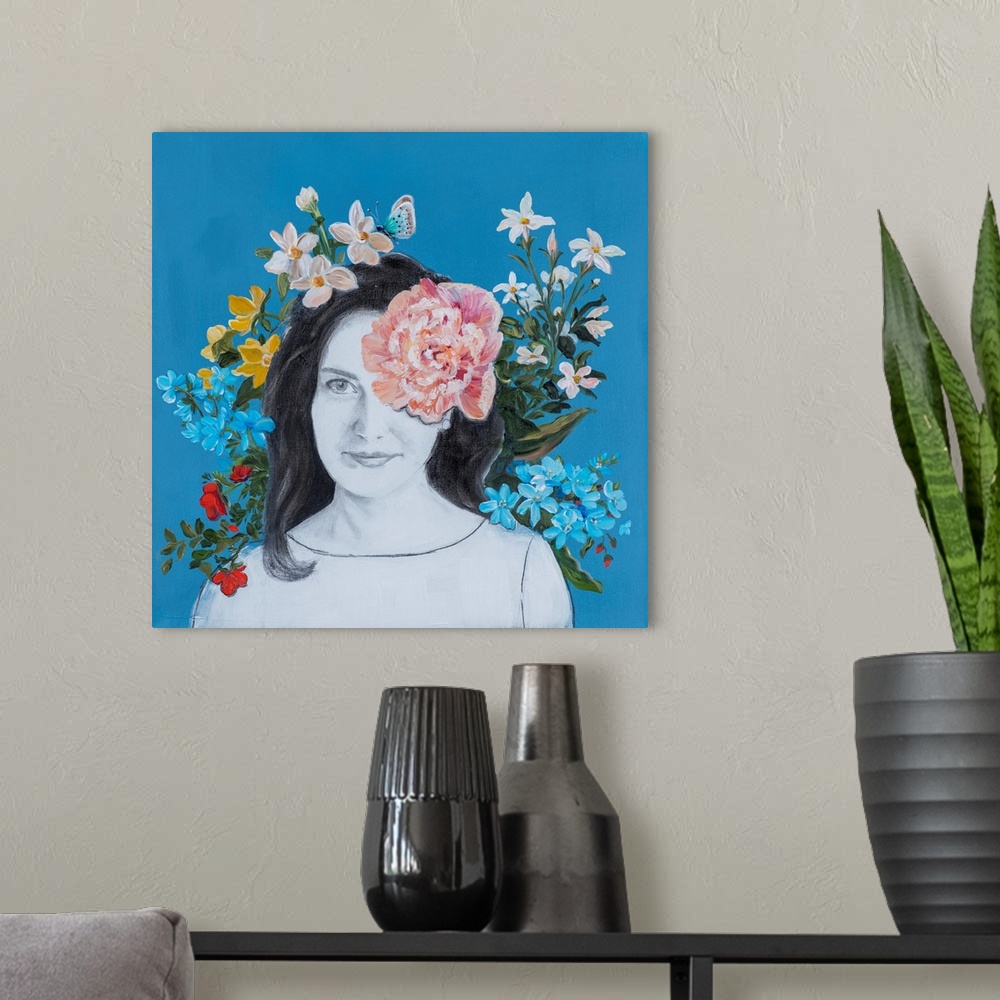 A modern room featuring Portraits In Bloom III