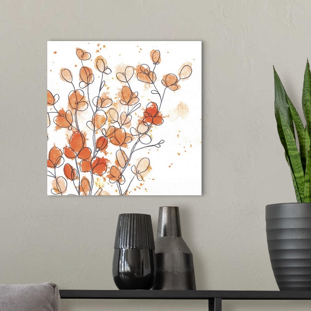 A modern room featuring Whimsical illustration of vibrant tiny red flowers against a white background.