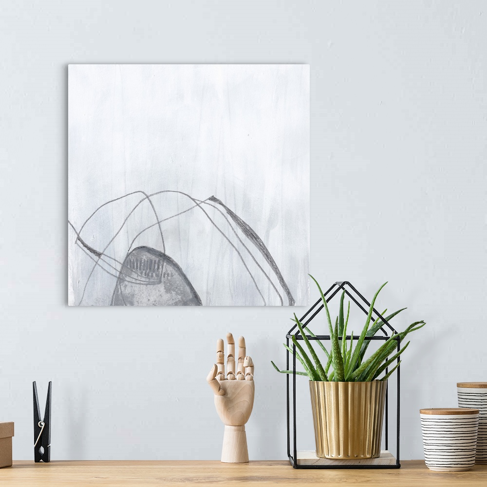 A bohemian room featuring In this abstract artwork, mark making lines and dripping paint illustrate the feeling of clairvoy...