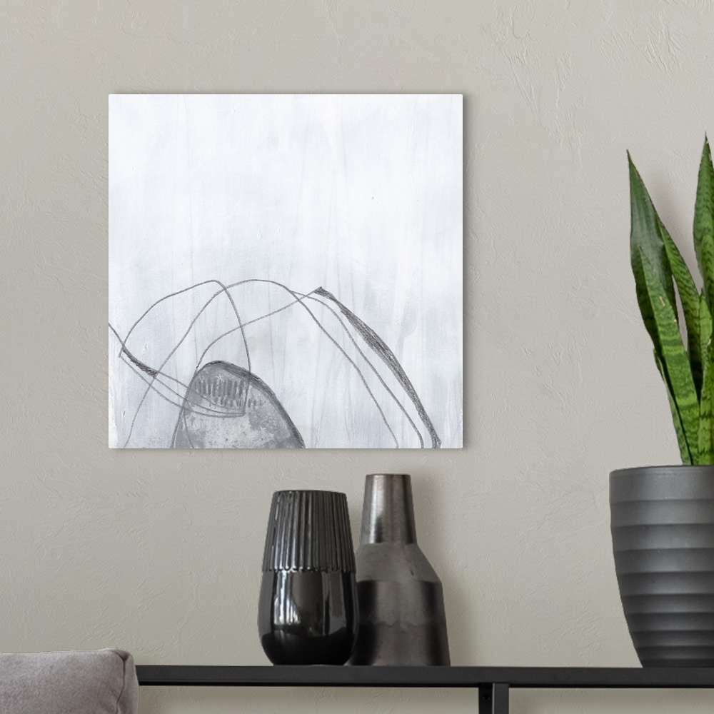 A modern room featuring In this abstract artwork, mark making lines and dripping paint illustrate the feeling of clairvoy...