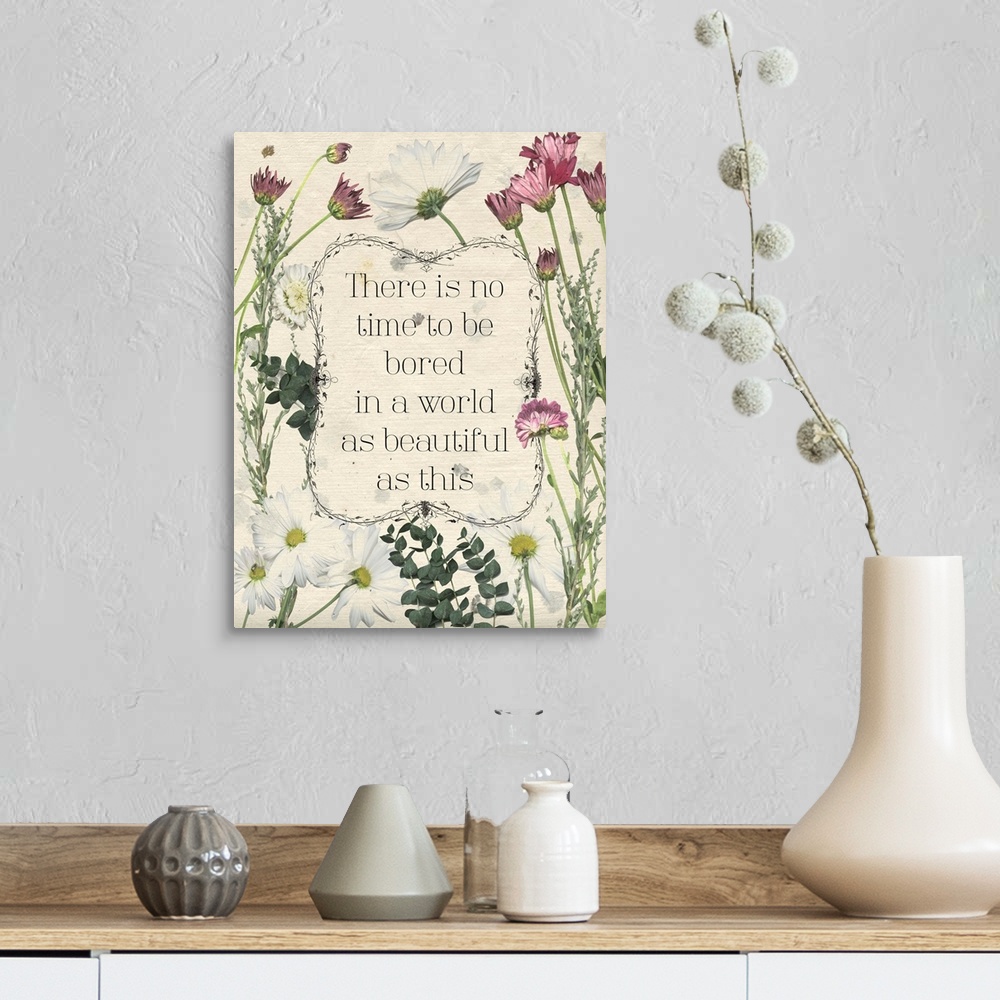 A farmhouse room featuring Pressed Floral Quote I