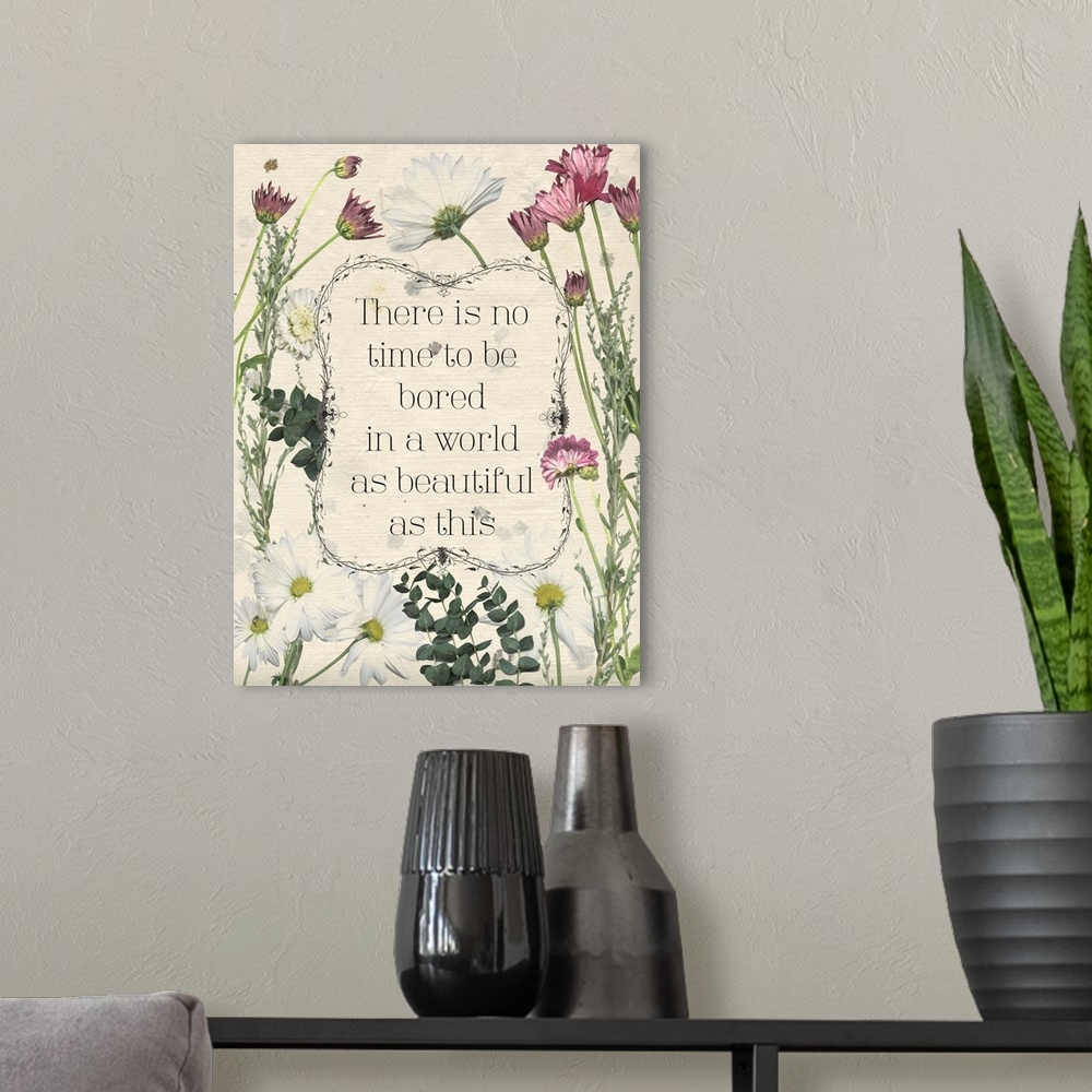 A modern room featuring Pressed Floral Quote I