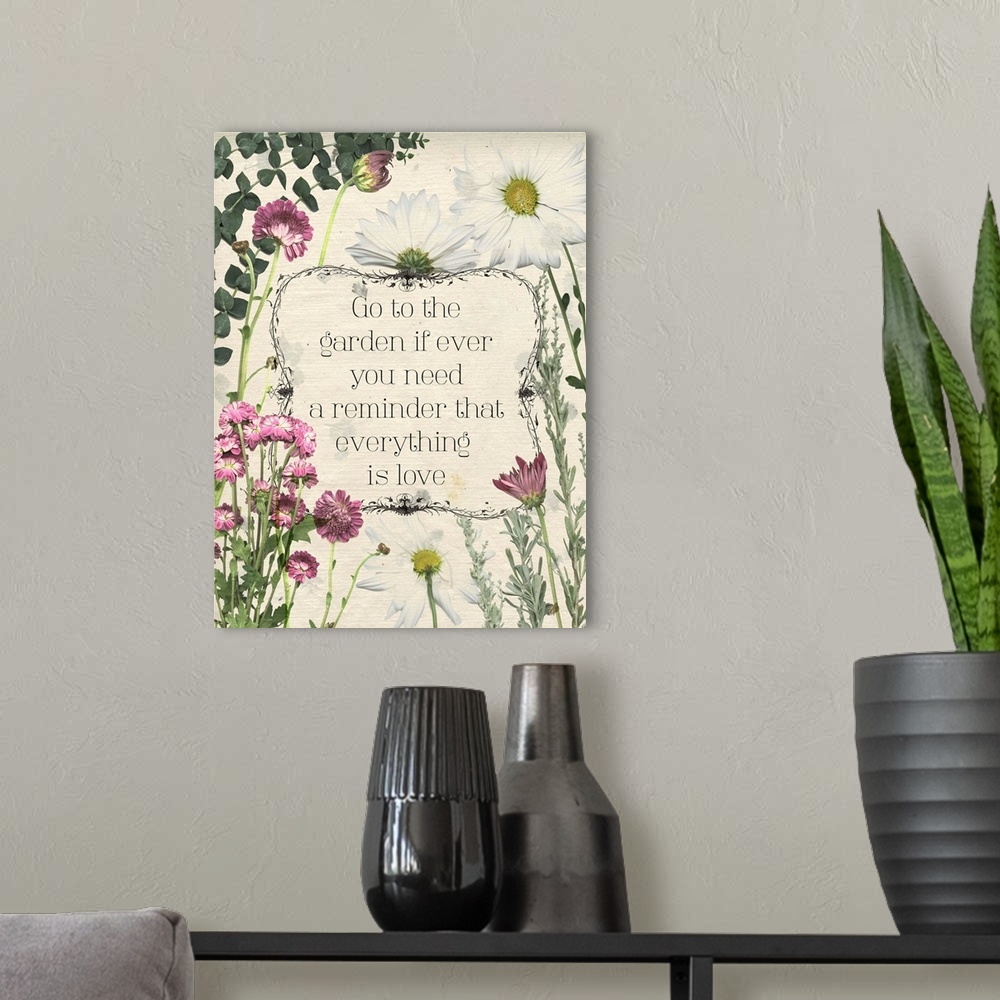 A modern room featuring Pressed Floral Quote II