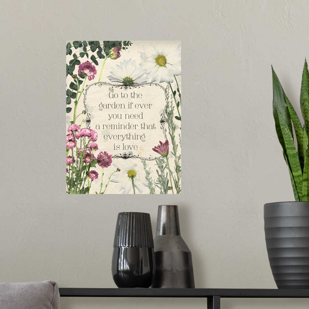 A modern room featuring Pressed Floral Quote II