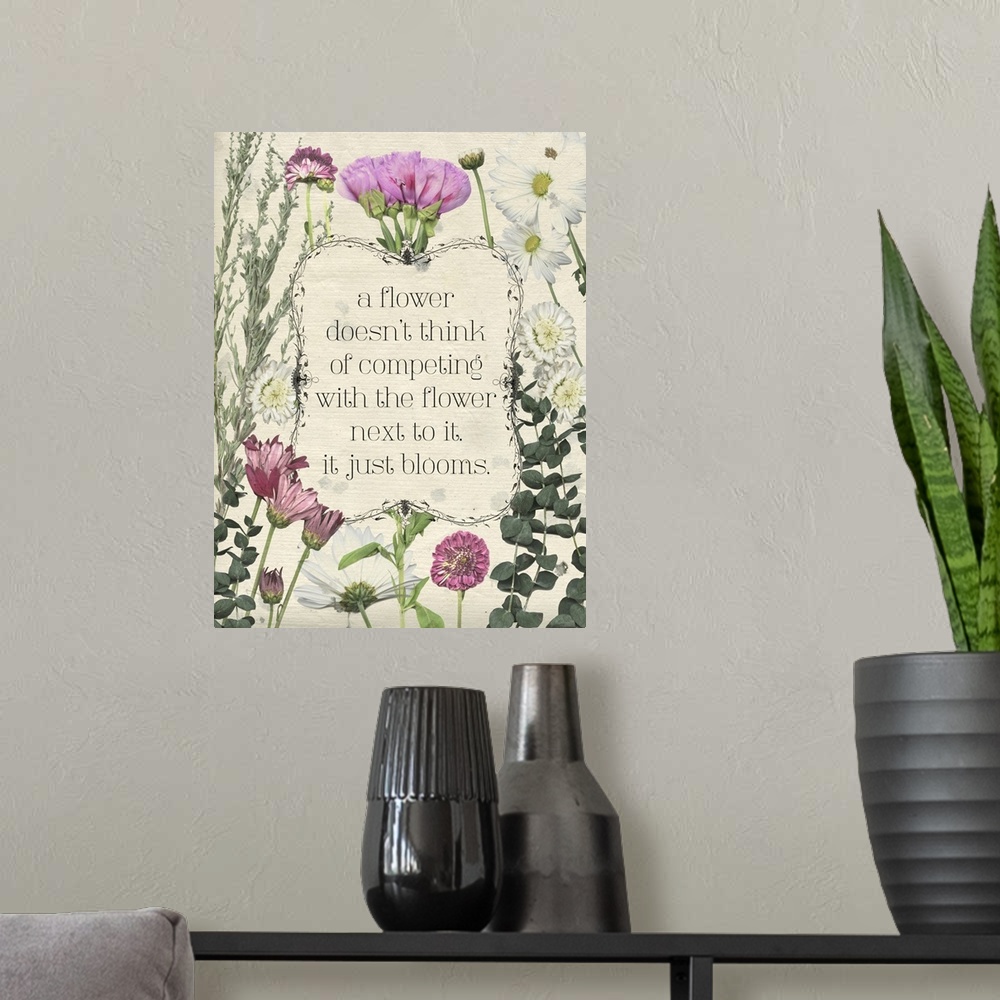 A modern room featuring Pressed Floral Quote III