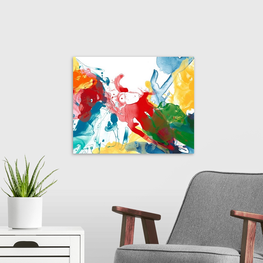 A modern room featuring Primary Abstract IV