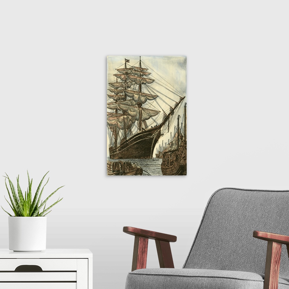 A modern room featuring Printed Majestic Ship II