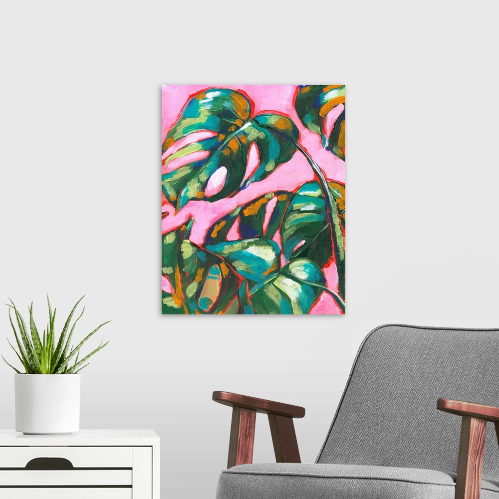 A modern room featuring Psychedelic Palms II