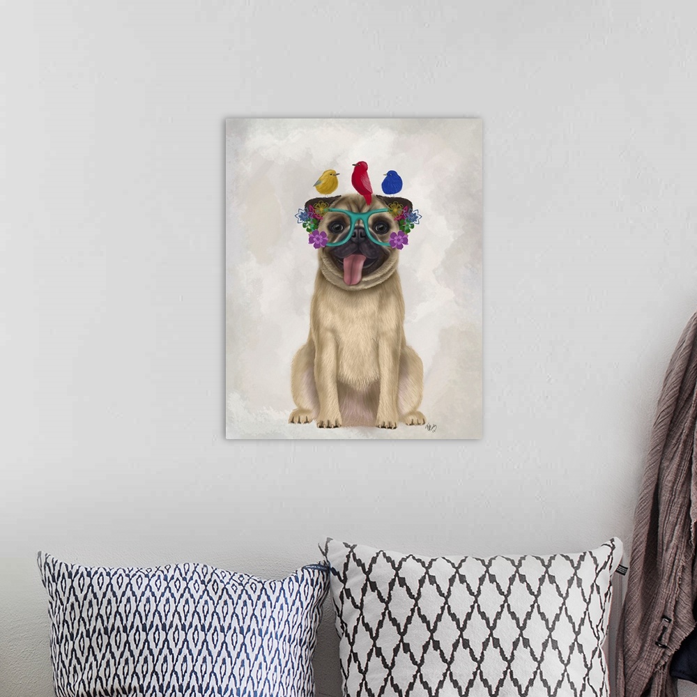A bohemian room featuring Pug and Flower Glasses