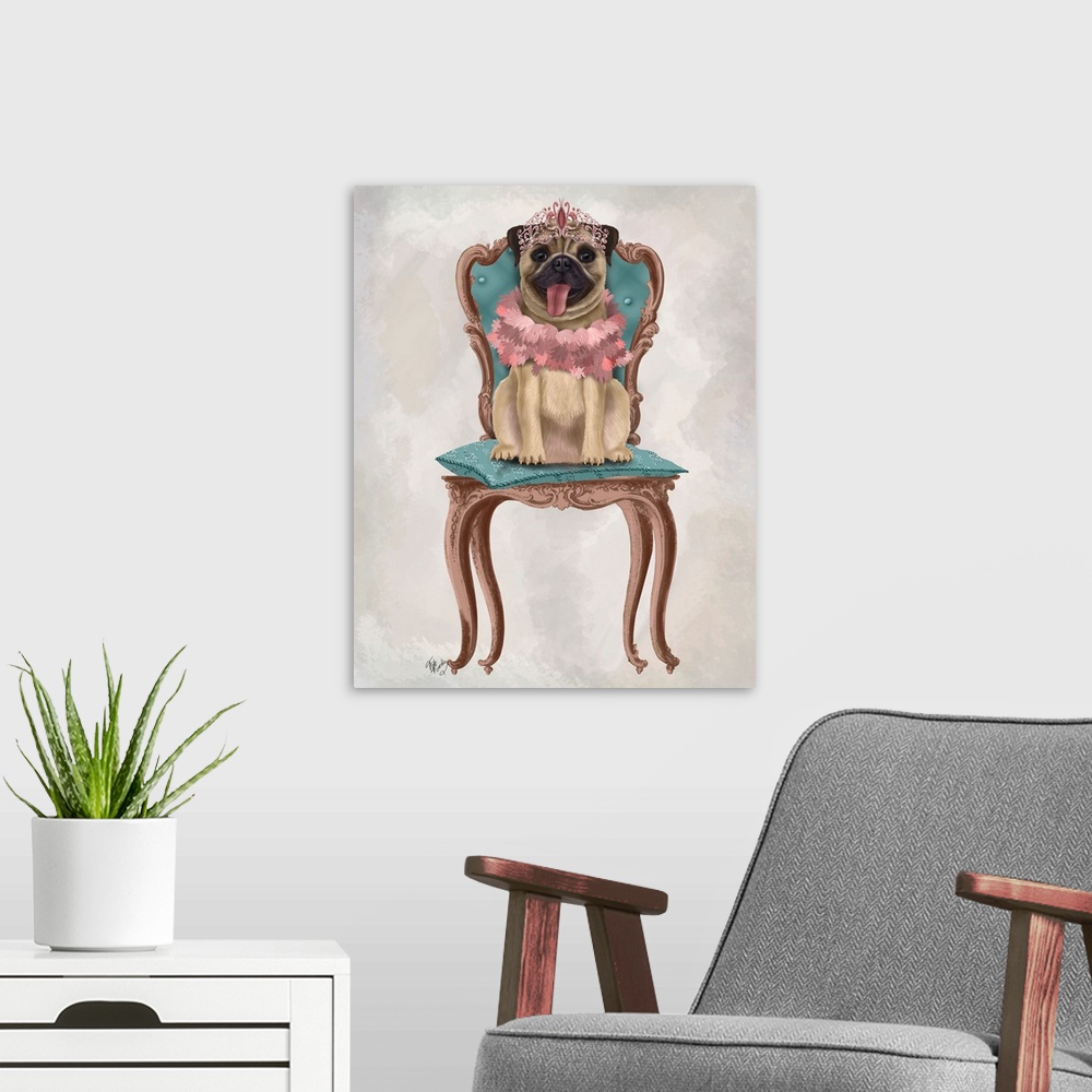 A modern room featuring Pug Princess on Chair
