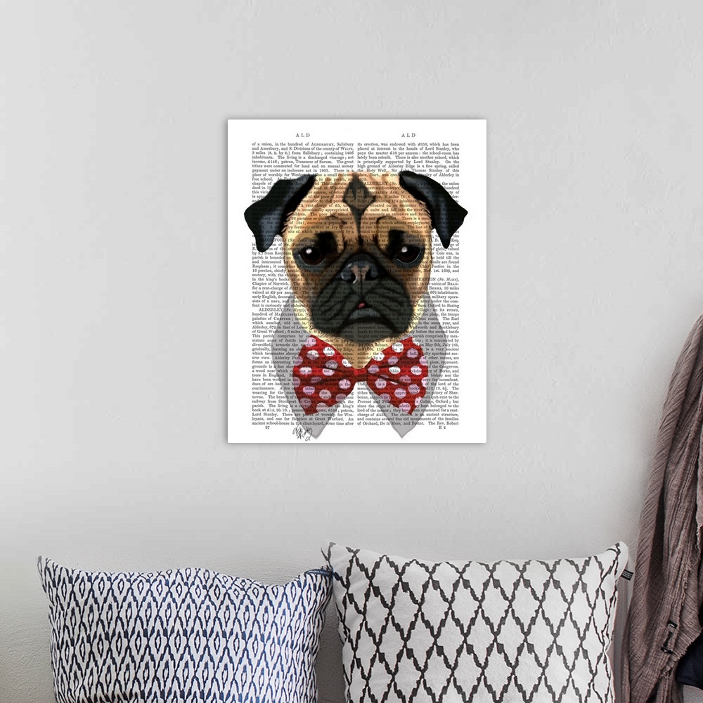 A bohemian room featuring Pug with Red Spotted Bow Tie