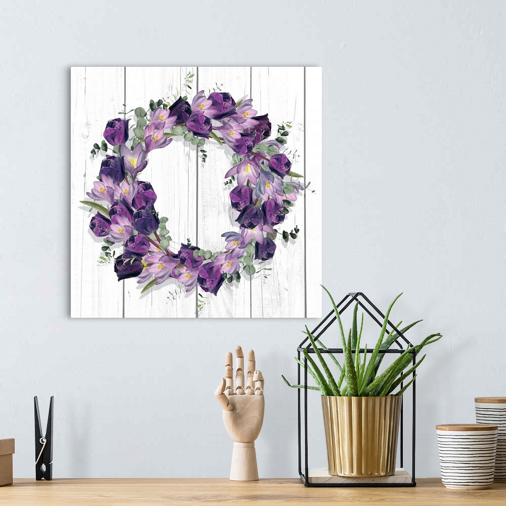 A bohemian room featuring Purple Tulip Wreath I