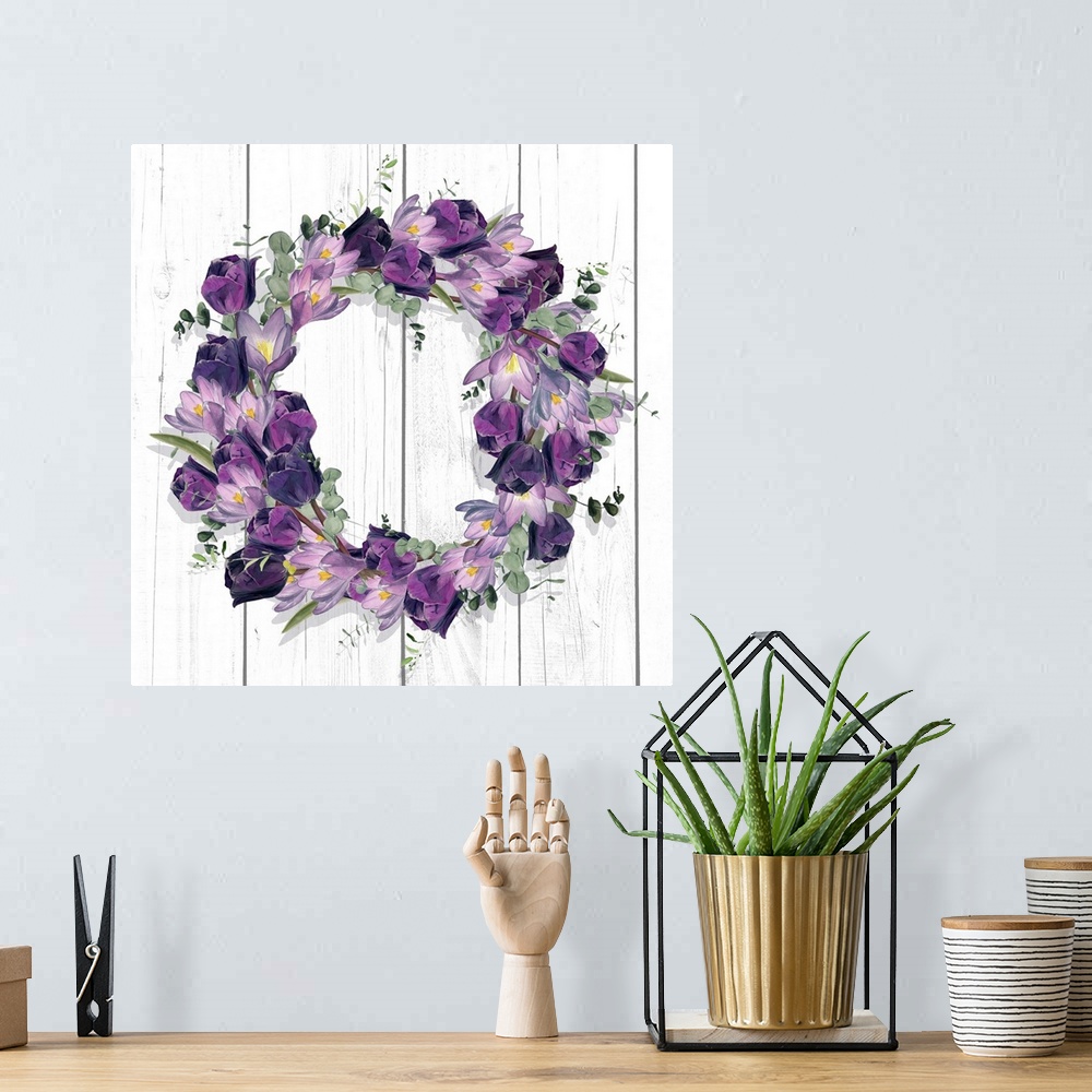 A bohemian room featuring Purple Tulip Wreath I