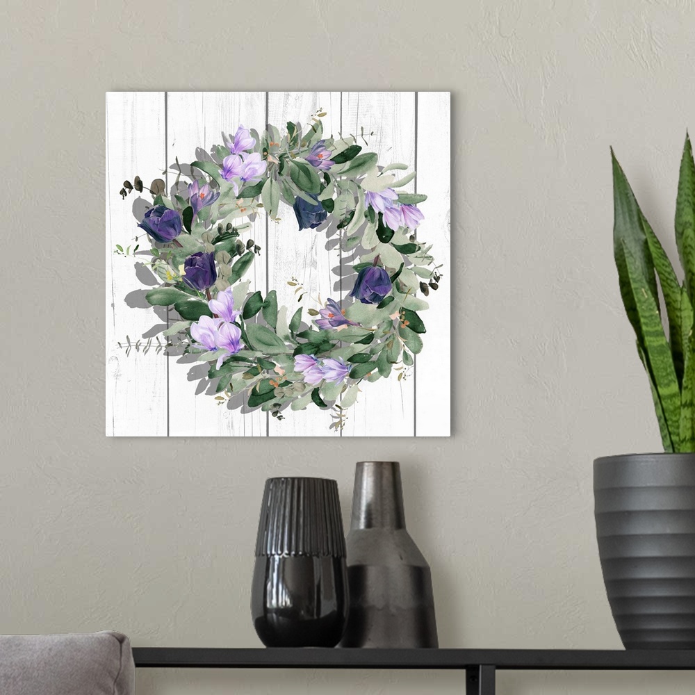 A modern room featuring Purple Tulip Wreath II