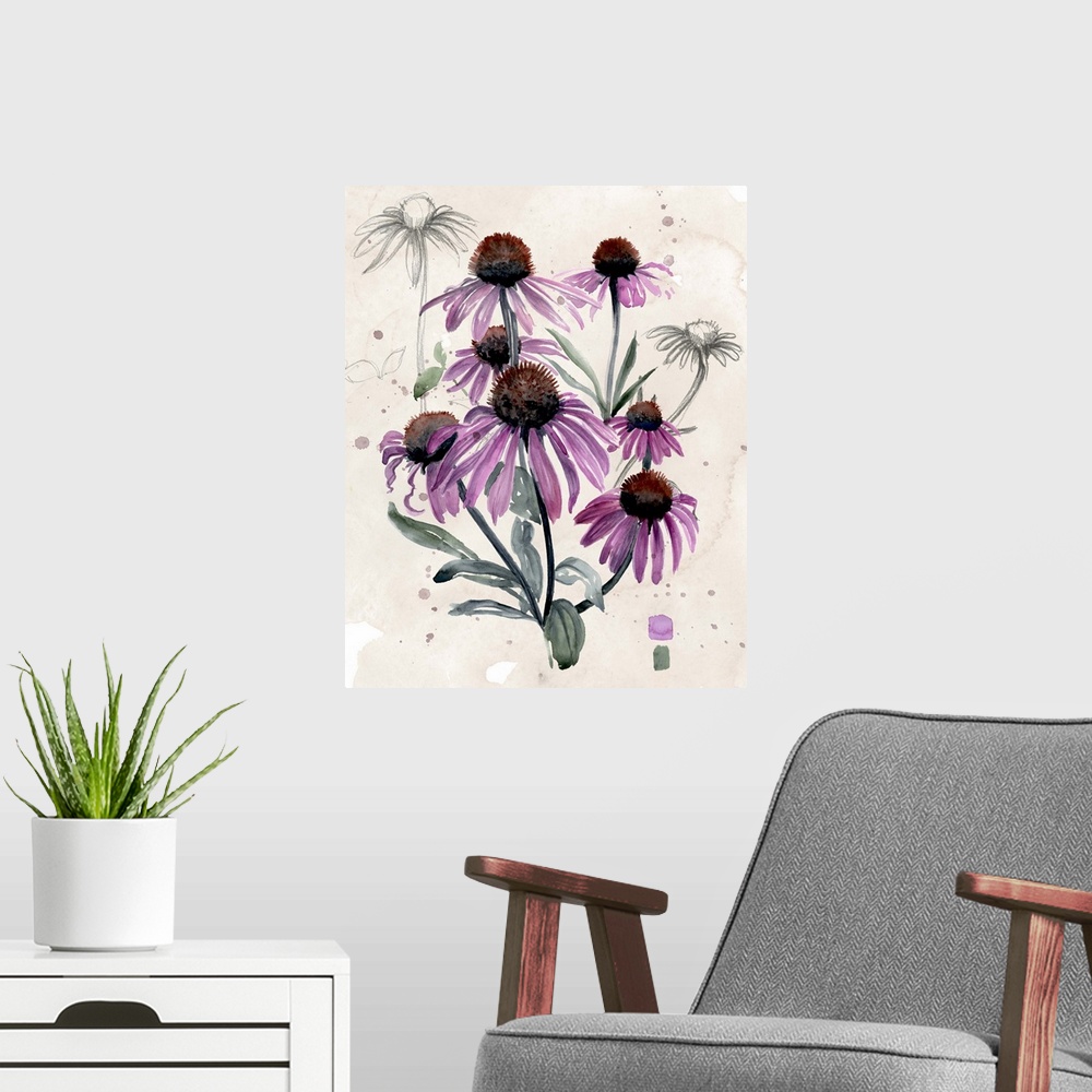 A modern room featuring Purple Wildflowers I