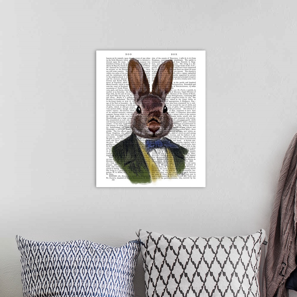 A bohemian room featuring Rabbit in Green Jacket