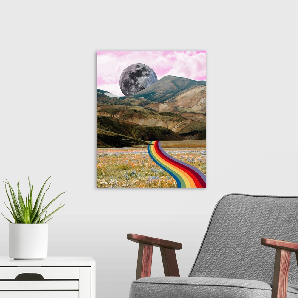 A modern room featuring Rainbow Field II