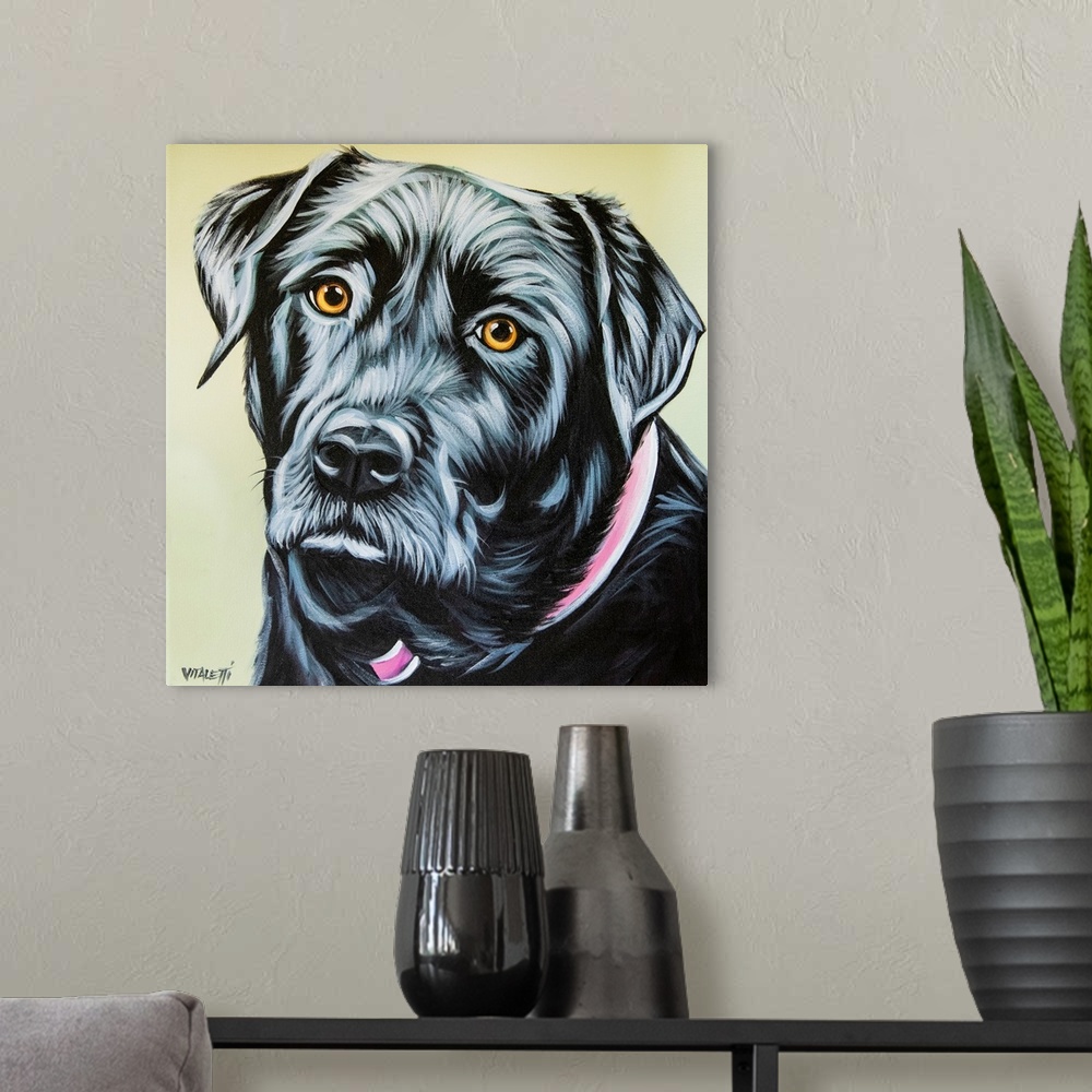 A modern room featuring Realistic Black Lab