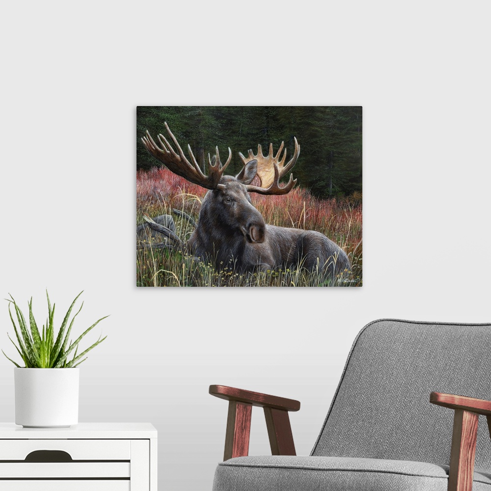 A modern room featuring Recumbent Moose
