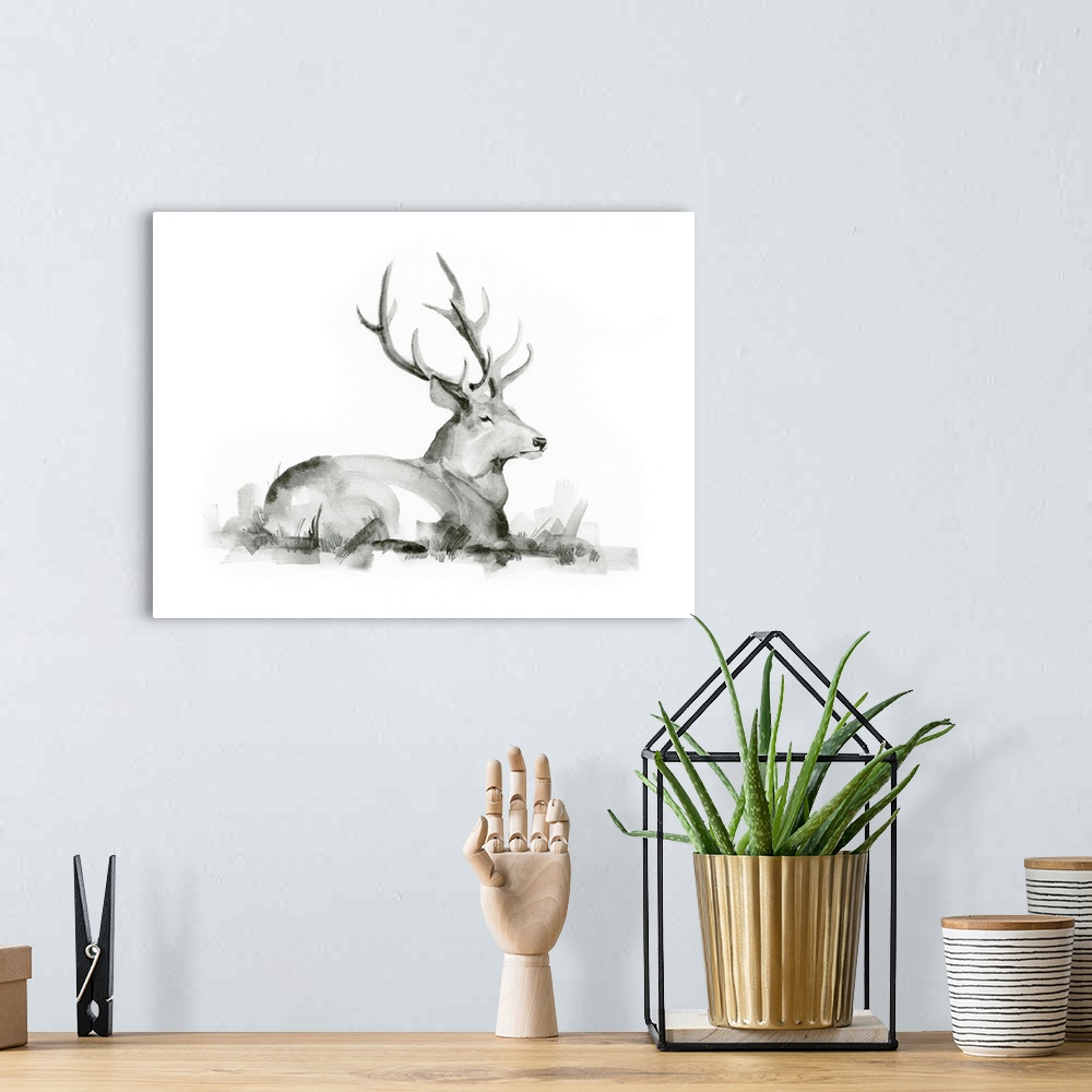 A bohemian room featuring Recumbent Stag I