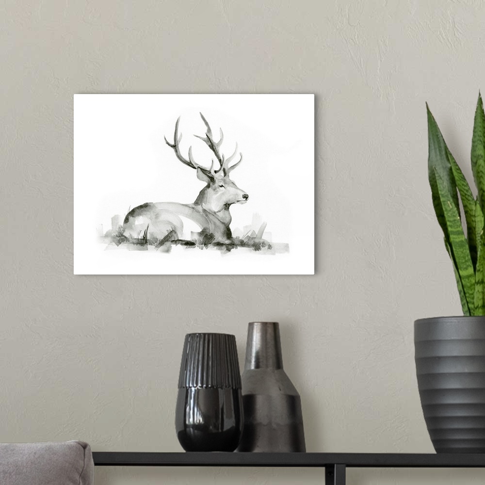 A modern room featuring Recumbent Stag I