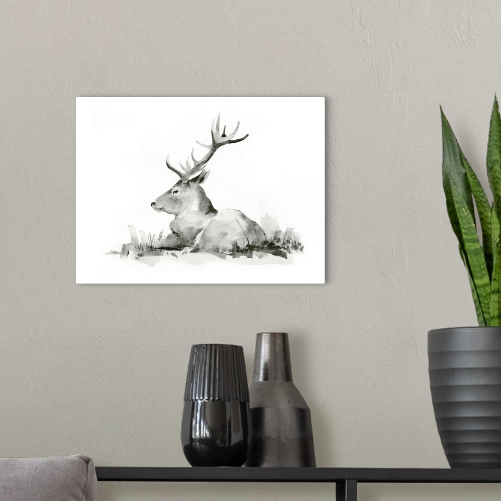 A modern room featuring Recumbent Stag II