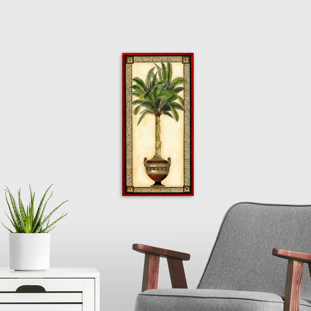 A modern room featuring Red Bordered Palm II