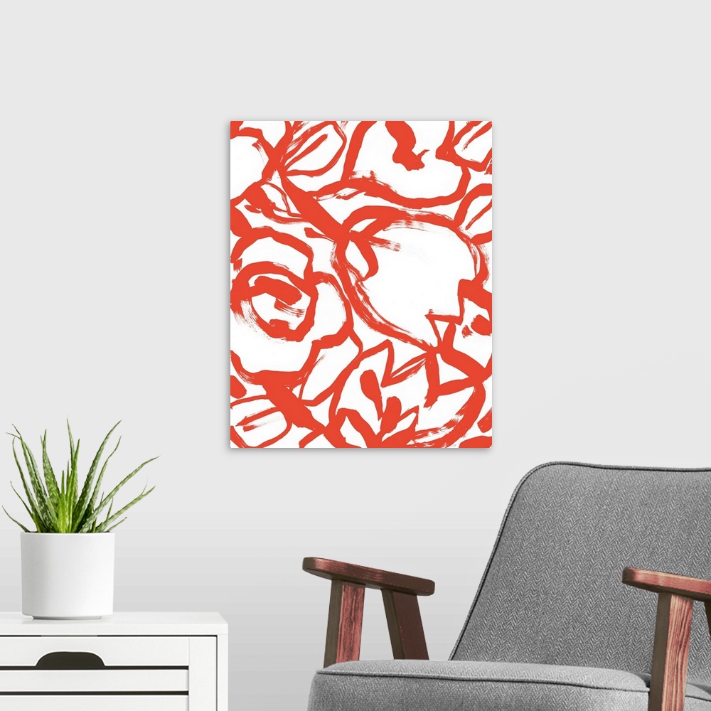 A modern room featuring Red Brush Floral II