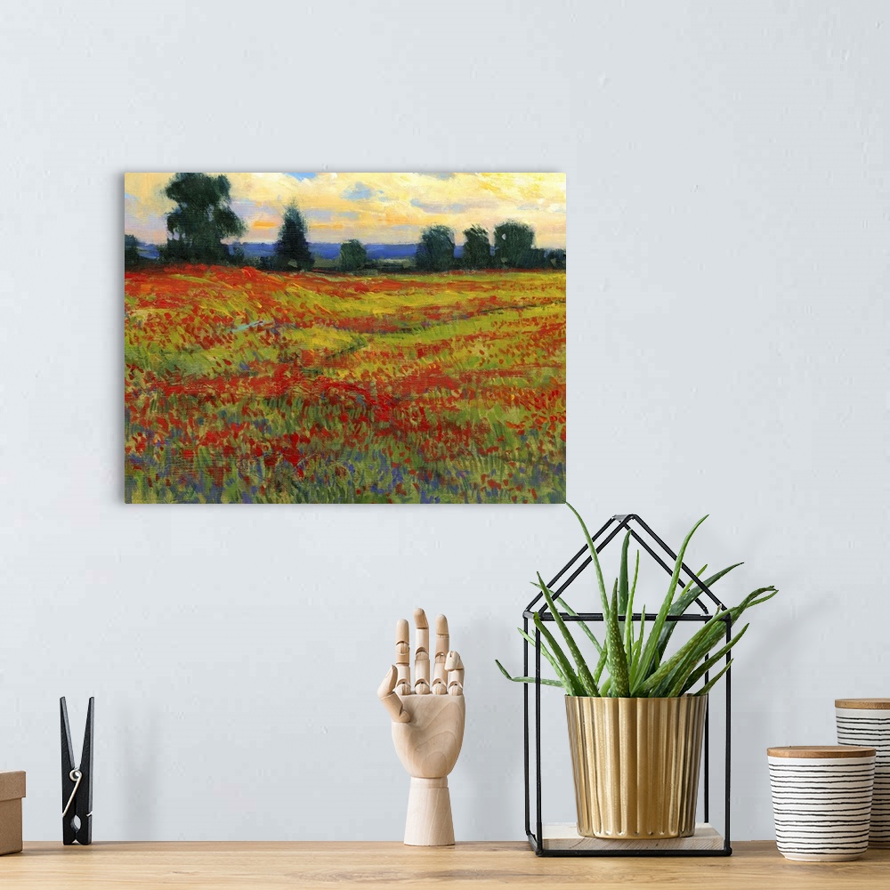 A bohemian room featuring Red Field I