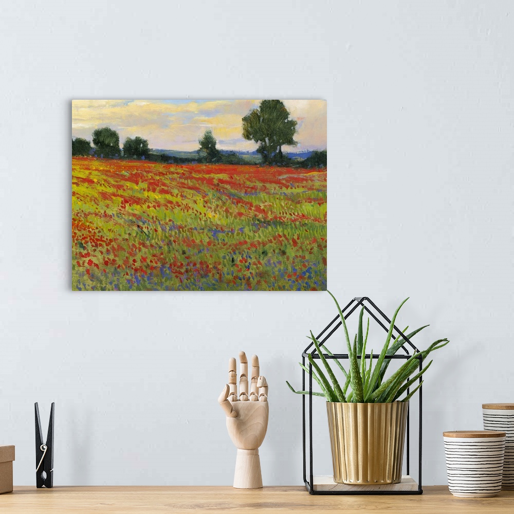 A bohemian room featuring Red Field II