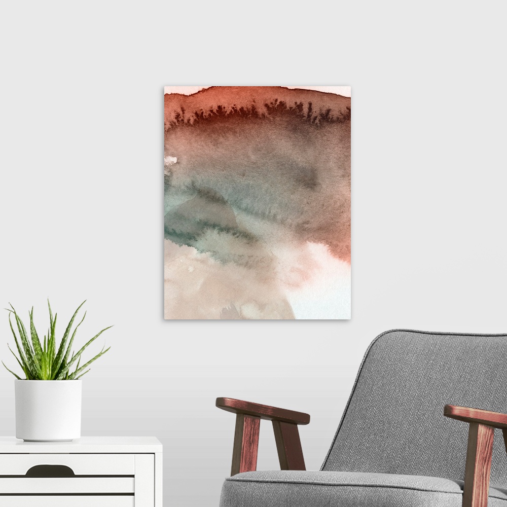 A modern room featuring Red Ochre Abstract IV