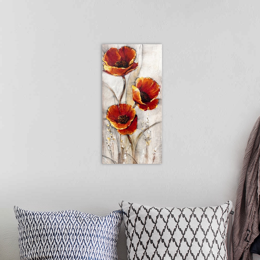 A bohemian room featuring Red Poppies on Taupe I