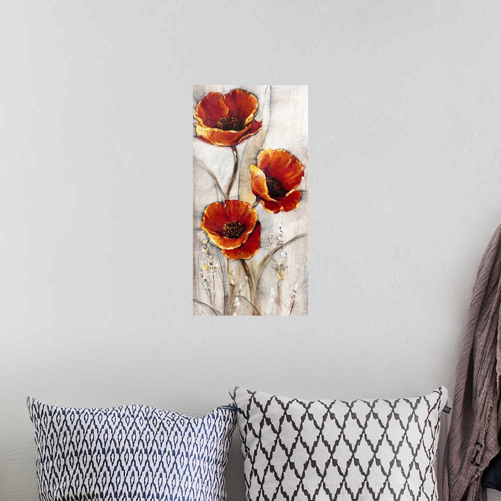 A bohemian room featuring Red Poppies on Taupe I