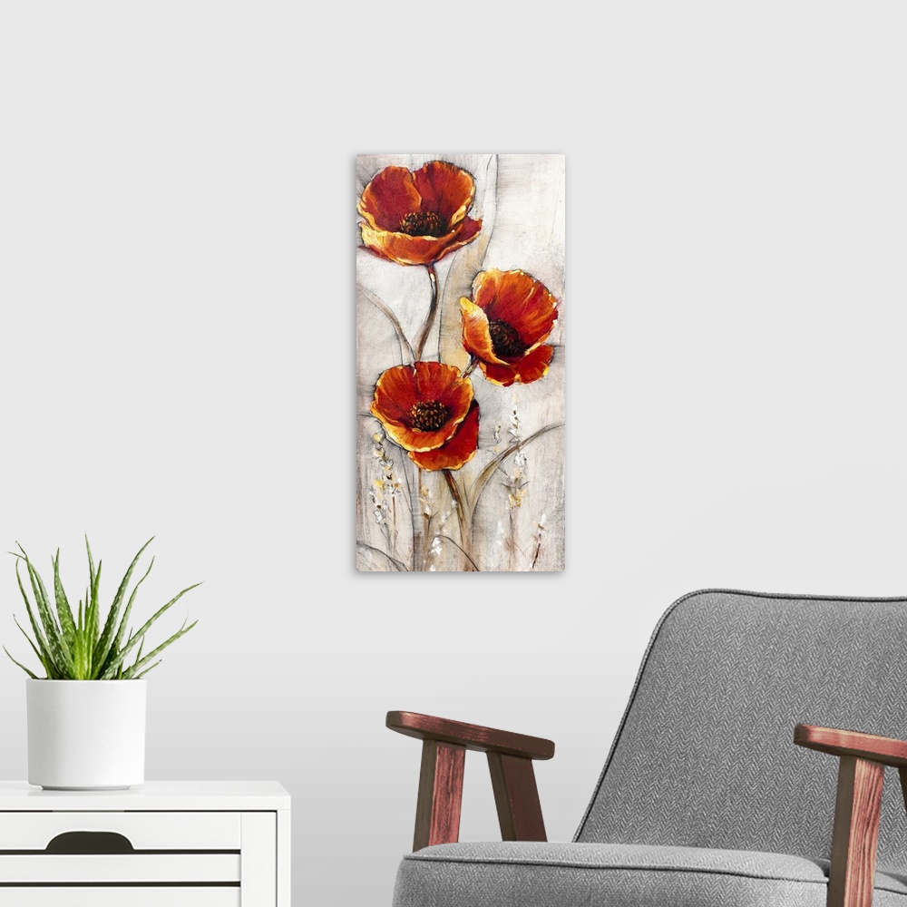 A modern room featuring Red Poppies on Taupe I