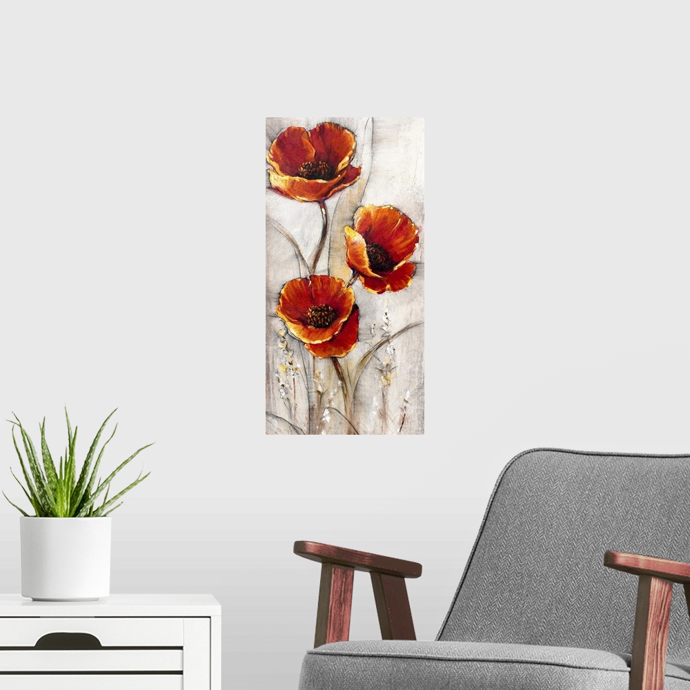 A modern room featuring Red Poppies on Taupe I