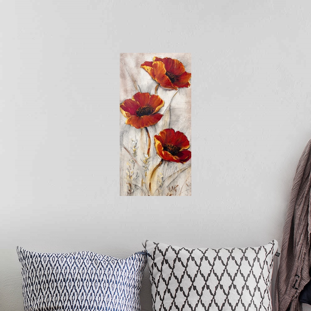 A bohemian room featuring Red Poppies on Taupe II