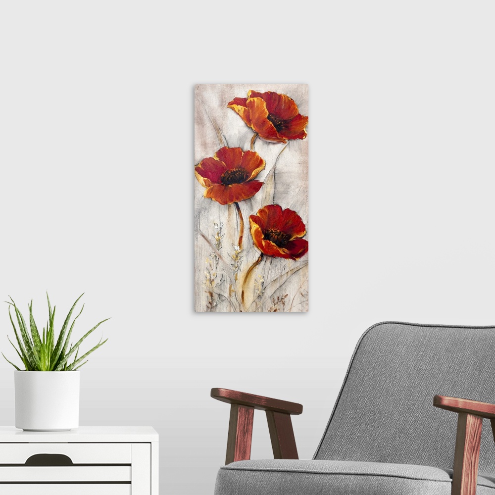 A modern room featuring Red Poppies on Taupe II